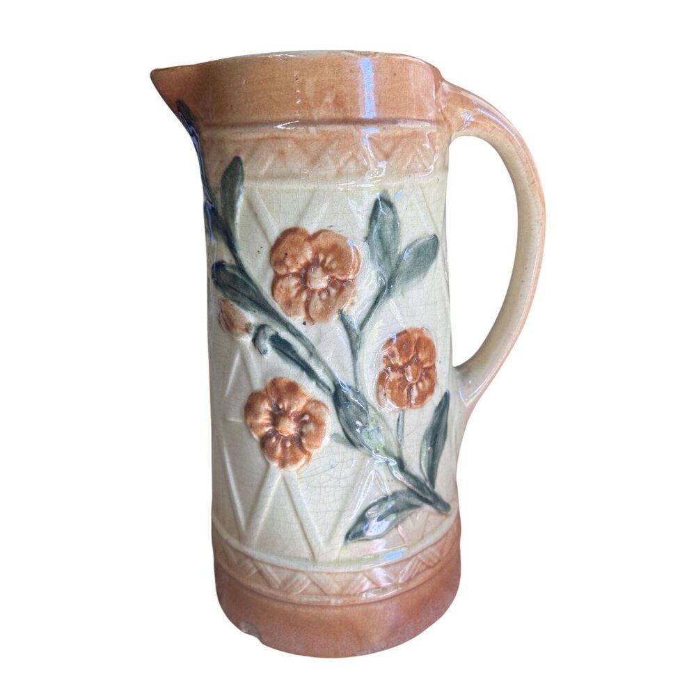Vintage Roseville Pottery Wild Rose Pitcher No Marks 9.5" Tall